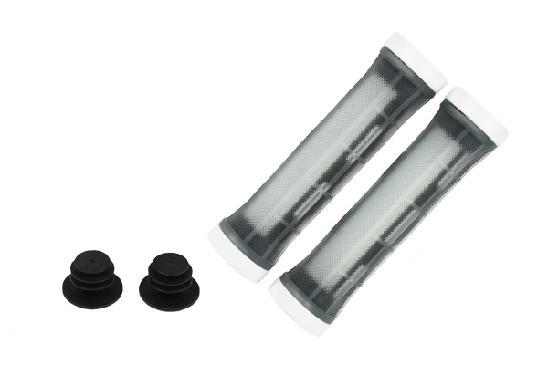 Грипсы MTB HL-G309, 130мм, с 2 грипстопами, под шестигранник, черные-серебристые Грипсы MTB HL-G309, 130мм, с 2 грипстопами, под шестигранник, черные-серебристые